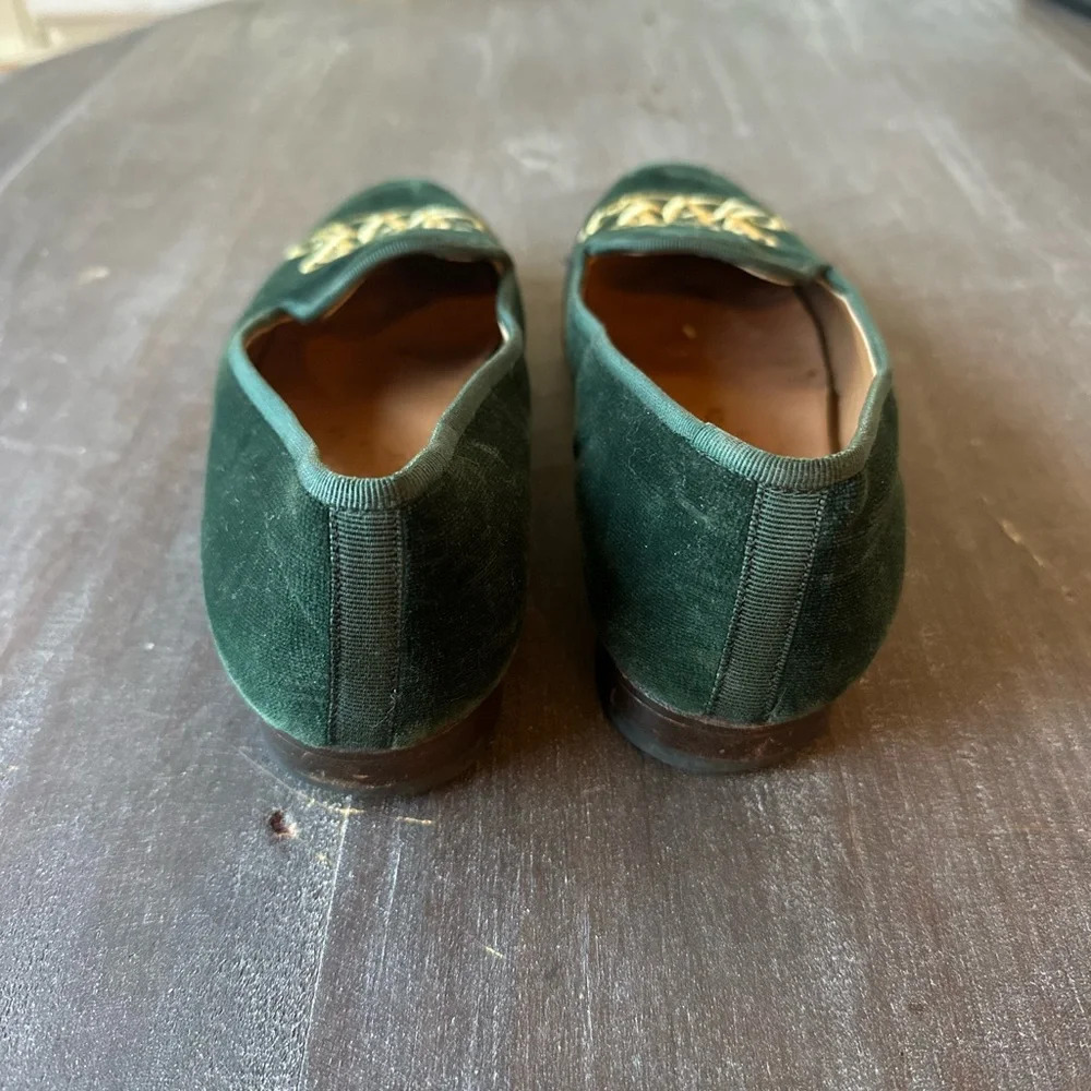 Stubbs & Wootton for J.Crew Classic Velvet Smoking Slippers Loafers Green Sz 6.5 - Picture 3 of 8